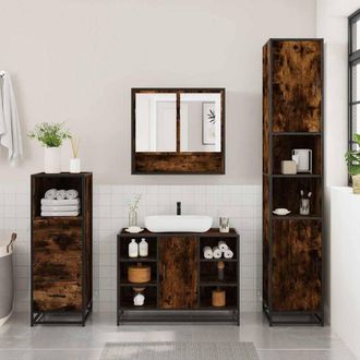 Berkfield Home Durable 3 Piece Bathroom Furniture Set Smoked Oak Engineered Wood in Brown
