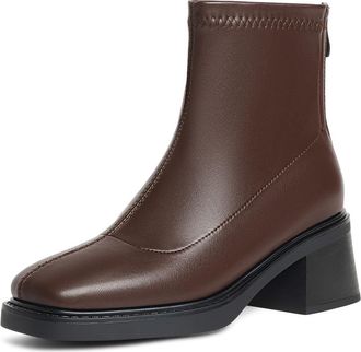 Generic Womens Square Toe Ankle Boots PU Material Block Heels Back Zipper Stylish Comfortable Non Slip Durable for Minimalist Casual Daily Office Autumn Winte