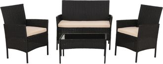 Hhg Nunca Usado] Conjunto De Jard&iacute;n De Polirrat&aacute;n Hhg 069, Grupo De Asientos Conjunto De Sal&oacute;n, Metal Vidrio Tela/textil (180g/m&sup2;), Antracita, Cojines Cre