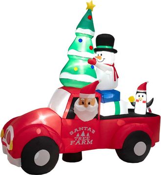 Costway Costway Pap&aacute; Noel Inflable De 240 Cm De Ancho Conduciendo Un Coche Con Led Y Soplador De Aire, Decoraci&oacute;n Hinchable, Pap&aacute; Noel De Navidad Con Mu&ntilde;eco D