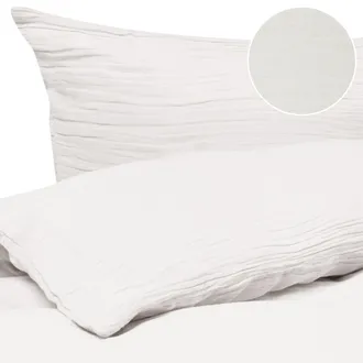 Beliani Conjunto De Funda De Edred&oacute;n Moderna De Muselina De Algod&oacute;n 150 X 200 Cm Blanco Crema Sumner