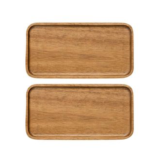 OEM 2x Bandeja De Servir De Madera De Acacia, Plato Rectangular De Base Plana De Madera Maciza, Plato De Fruta, Platillo, Peque&ntilde;o