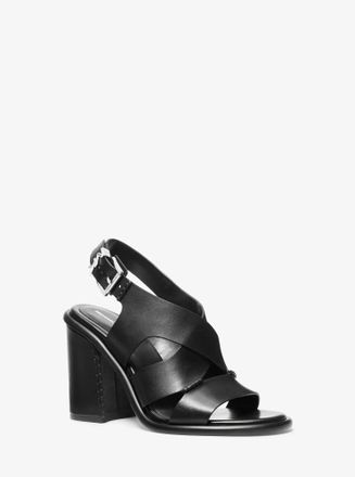 Michael Kors Raven Leather Block Heel Sandal