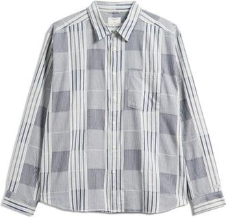 Percival Epigraph Patchwork Stripe Cotton Button-Up Shirt in Navy at Nordstrom, Size Xx-Large