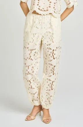 Wayf Steph Floral Cotton Lace Balloon Pants in Antique Ivory at Nordstrom, Size Medium