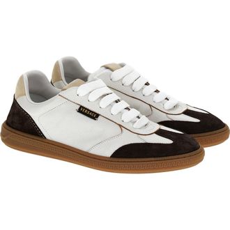 Versace Greca Court Low Top Sneaker in Moka White at Nordstrom, Size 13Us