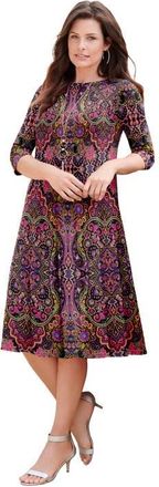 Roaman's Plus Size 3/4 Sleeve Boatneck Swing Dress in Multi Mirrored Medallion at Nordstrom, Size 16