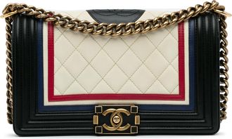 Chanel Pre-owned Womens Boy Tricolor Crossbody - Black Leather - One Size