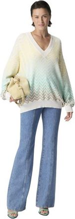 Missoni Chevron D&eacute;grad&eacute; Cotton And Viscose V-neck Sweater in Light Blue& Yellow at Nordstrom, Size 42 It