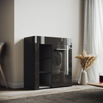 Elegant Lighting Elegant - Modern led Small Display Cabinet in Black High Gloss 830 x 750 x 35 mm Cupboard with 5mm Tempered Safety Glass Shelves Sideboard Unit for