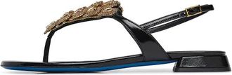 Loriblu Sandaal sieraad teenslipper in zwart nappaleer - Dames - Sandalen - Veelkleurig - 37 EU - Leer - Schoenen