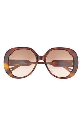 Chlo&eacute; 56mm Round Sunglasses in Havana Havana Brown at Nordstrom Rack