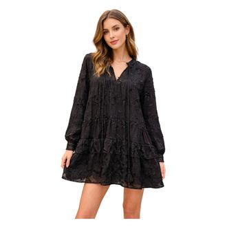 Weili Zheng Short Dresses, female, Black, Size: M Short Apron Dress in Embroidered Muslin