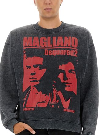 Dsquared2 Mens Sweatshirt With Print - Dark Grey Cotton - Size Medium