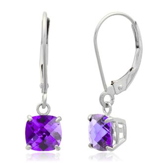 MAX + STONE Solid 10K White Gold Cushion Cut Dangle Gemstone Leverback Earrings