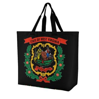 Generic West Virginia State Flag Large Reusable Shopping Bag Lightweight Foldable Tote Bags Washable Shoulder Handbag