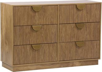 Sweeek C&oacute;moda con 6 cajones, madera de mango, acabado ranurado, marr&oacute;n