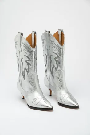 Moschino Embroidered Viscose Boot - Silver