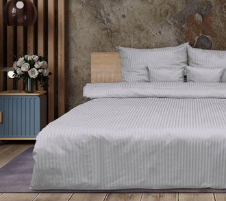 OEM Ropa De Cama Damasco Gris Rayas 1 Cm 220x200 +2x70x80 Puro Algod&oacute;n Matex