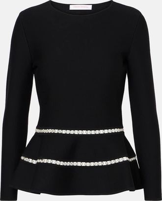 Carolina Herrera Knitted faux pearl-embellished wool-blend top