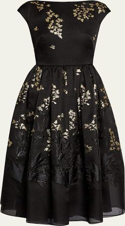 Erdem Floral Brocade Cap-Sleeve Midi Dress