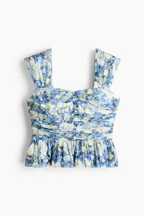 H&M Gathered Peplum Top in Blue/floral at Nordstrom, Size X-Small