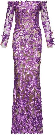 Oscar De La Renta embellished off-shoulder gown - women - Silk/Polyamide - 2 - Purple