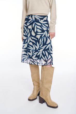 Zabaione Midirock ZABAIONE El44vira, Damen, Gr. XXL, blau (n219 navy), Web, Obermaterial: 92% Polyester, 8% Elasthan, bedruckt, knielang, R&ouml;cke Midirock, aus M