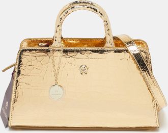Aigner Gold Crackled Patent Leather Mini Cybill Tote
