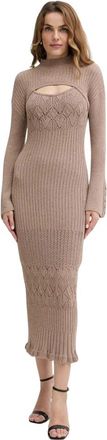 Guess Shinju Jurk - Dames - Kleedjes - Beige - M - Polyester - Kleedjes