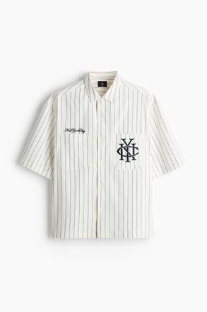 H&M Hemd mit Motivstickerei in Regular Fit - Weiss/Gestreift