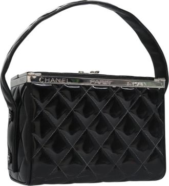 Chanel Vintage Vanity Case Patent Black Patent_Leather Bag (Pre-Owned)