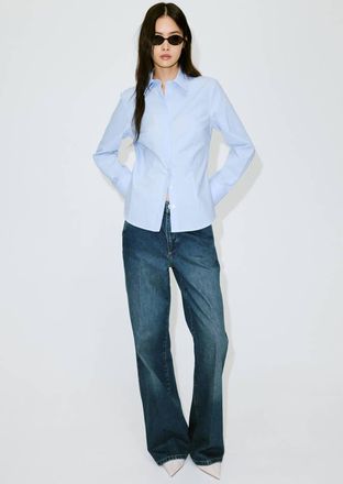 Mango Camicia popeline avvitata celeste - Donna - XXS - MANGO
