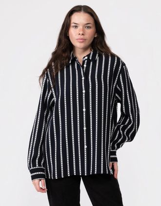 Tommy Hilfiger Womens Tommy Hilfiger Argyle Stripe Womens Relaxed Fit Shirt - Black - Size: 10