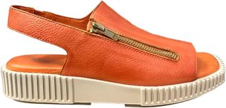 Django & Juliette Womens Inglish Sandal In Orange-Almond Sole Tumble Leather