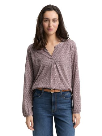 Tom Tailor Langarmbluse TOM TAILOR, Damen, Gr. M, rot geometric, Web, Obermaterial: 50% Baumwolle, 50% Modal, bedruckt, l&auml;ssig geschnitten h&uuml;ftbedeckend, Rundhal