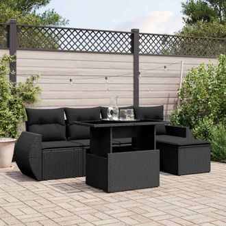 vidaXL Vidaxl - Set De Sof&aacute;s De Jard&iacute;n 6 Piezas Y Cojines Rat&aacute;n Sint&eacute;tico Negro