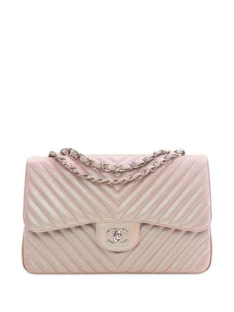 Chanel 2017-2018 Jumbo Classic Chevron Iridescent Caviar Double Flap shoulder bag - women - Caviar Leather/Leather - One Size - Pink