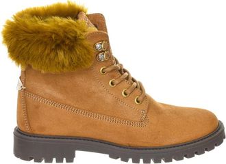 Guess Platte enkellaarsjes met ronde neus en fluweeleffect - Dames - Winterlaarzen - Bruin - 35 EU - Leer - Schoenen