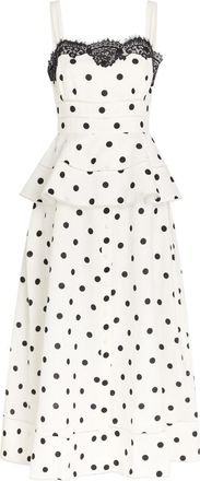 Self Portrait Layered Polka-dot Linen-blend Midi Dress - White - 16 (UK16 / XL)