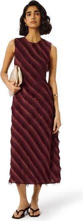 Whistles Fringe Textured Sleeveless Midi Dress in Brown at Nordstrom, Size 12