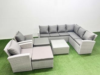Fimous Rattan Garden Outdoor Furniture Sets 10 Seater Rattan Garden Sofa Set in Light Grey