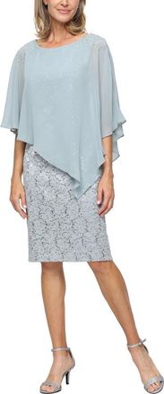 S.L. Fashions Chiffon Capelet Floral Lace Cocktail Dress in Sage at Nordstrom, Size 10