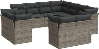 vidaXL Set De Sof&aacute;s De Jard&iacute;n 11 Pzas Y Cojines Rat&aacute;n Sint&eacute;tico Gris Vidaxl