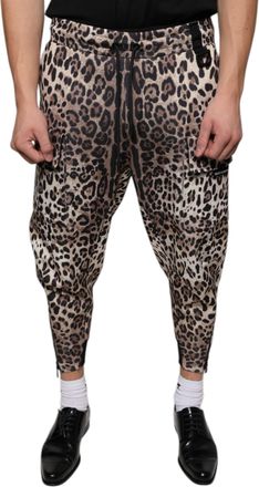Dolce & Gabbana Brown Leopard Polyester Jogger Mens Pants