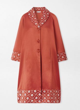 Bode Cappotto In Misto Cotone E Seta Con Ricami - Arancione