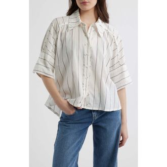 Free People Seaside Stripe Cotton Shirt in Ivory Combo at Nordstrom, Size X-Small