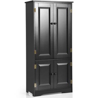 Costway Freestanding Floor Cabinet Wooden Storage Organizer Chest with Adjustable Shelf Black