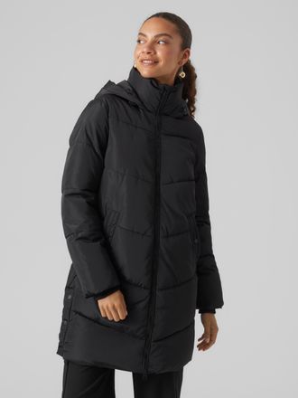 Vero Moda Steppmantel VERO MODA VMHALSEY COAT BOOS, Damen, Gr. XS, schwarz, Web, Obermaterial: 100% Polyester, unifarben, regular fit Po-bedeckend, M&auml;ntel Stepp