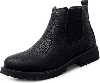 Generic Men Chelsea Boots Round Toe Solid Color Simple Leather Slip On Non Slip Wearable Anti-slip Waterproof Formal Dress Pull On(Black plush,5.5 UK)